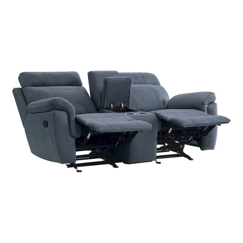 Causeuse inclinable manuelle Clif 76 po, bois massif, microfibre bleue