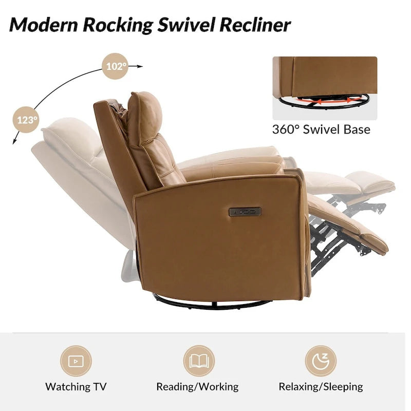 Fauteuil inclinable électrique Alberto Mordern en cuir véritable avec port de chargement USB par HULALA HOME