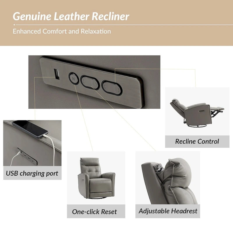 Fauteuil inclinable électrique Alberto Mordern en cuir véritable avec port de chargement USB par HULALA HOME