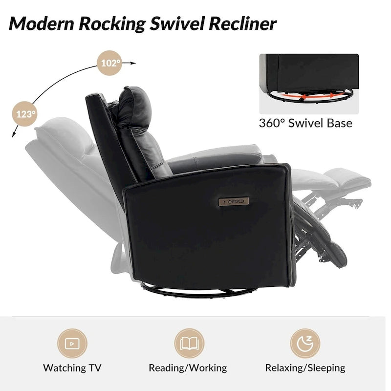 Fauteuil inclinable électrique Alberto Mordern en cuir véritable avec port de chargement USB par HULALA HOME