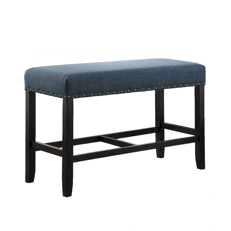 Banc de salle à manger à hauteur de comptoir en tissu avec clous décoratifs