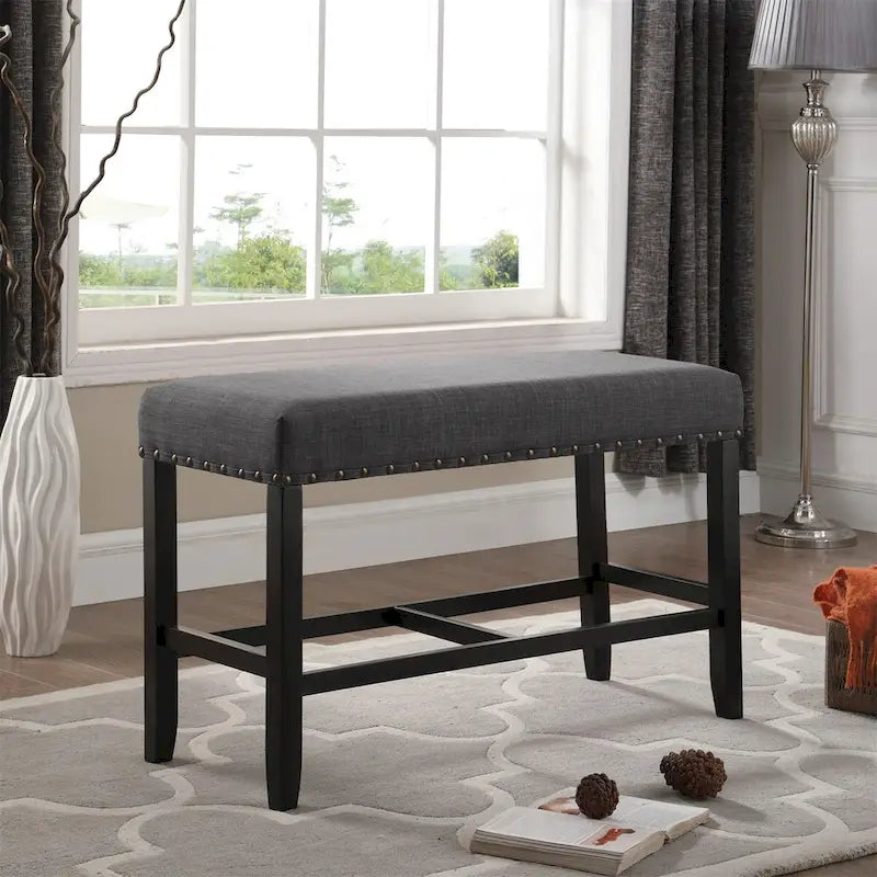 Banc de salle à manger à hauteur de comptoir en tissu avec clous décoratifs