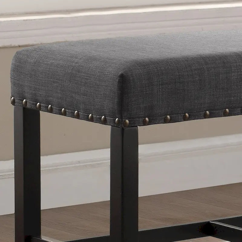 Banc de salle à manger à hauteur de comptoir en tissu avec clous décoratifs