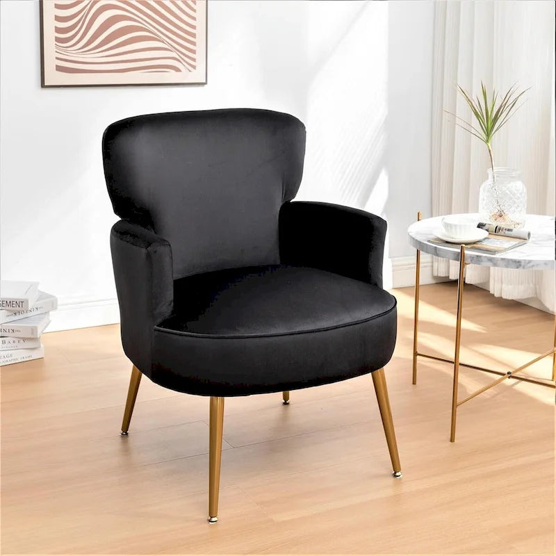 Fauteuil élégant en velours US Pride Furniture avec pieds en métal doré, chaise d'appoint confortable