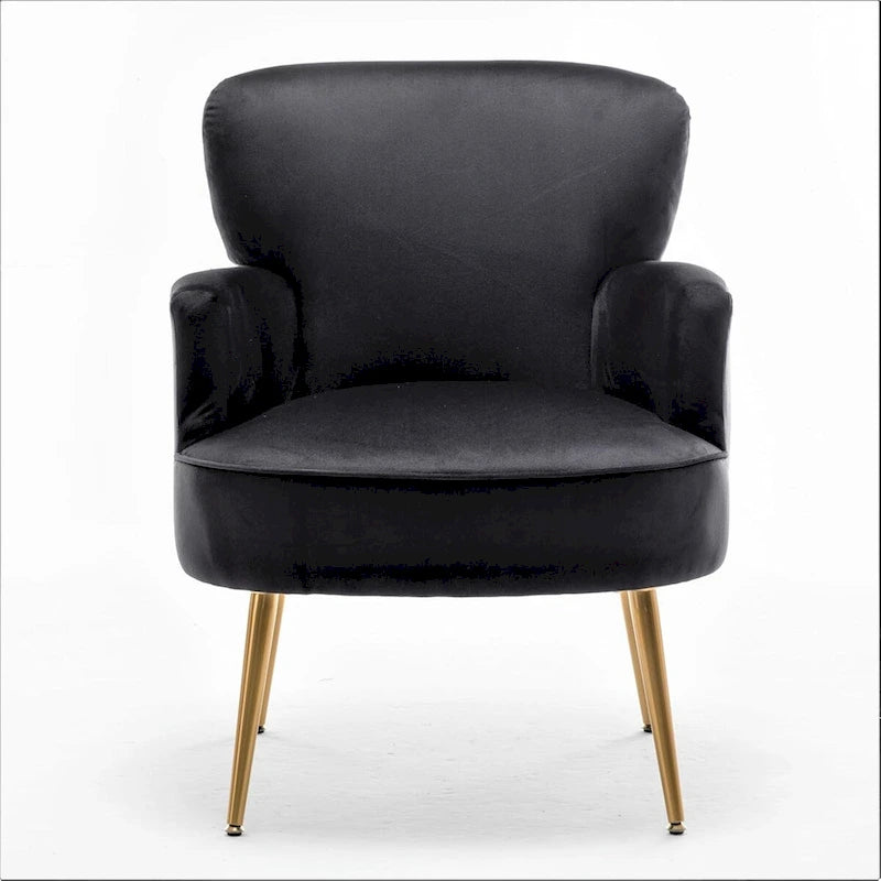 Fauteuil élégant en velours US Pride Furniture avec pieds en métal doré, chaise d'appoint confortable