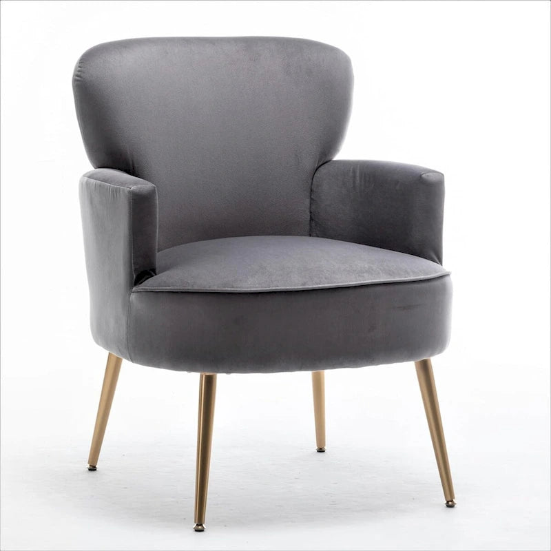 Fauteuil élégant en velours US Pride Furniture avec pieds en métal doré, chaise d'appoint confortable