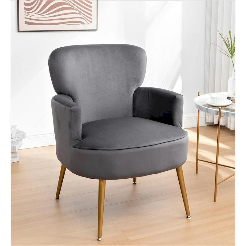 Fauteuil élégant en velours US Pride Furniture avec pieds en métal doré, chaise d'appoint confortable