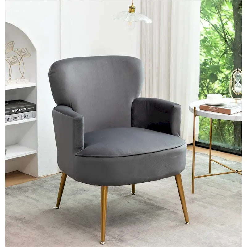 Fauteuil élégant en velours US Pride Furniture avec pieds en métal doré, chaise d'appoint confortable