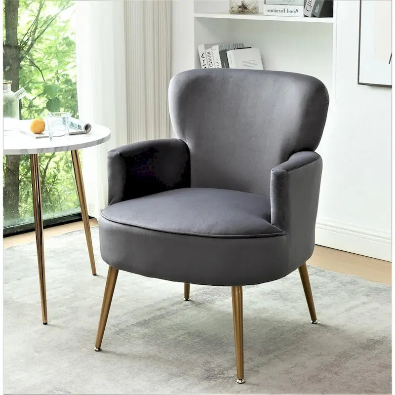 Fauteuil élégant en velours US Pride Furniture avec pieds en métal doré, chaise d'appoint confortable