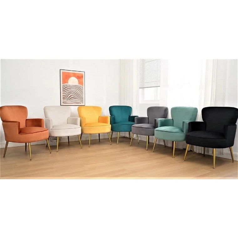Fauteuil élégant en velours US Pride Furniture avec pieds en métal doré, chaise d'appoint confortable