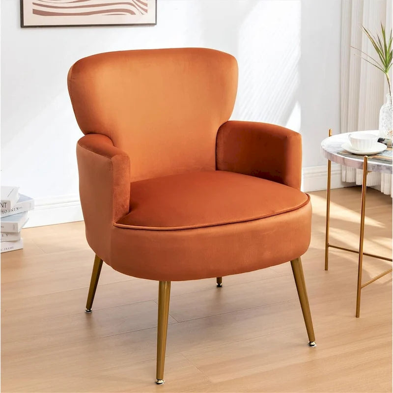 Fauteuil élégant en velours US Pride Furniture avec pieds en métal doré, chaise d'appoint confortable
