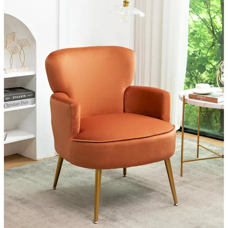 Fauteuil élégant en velours US Pride Furniture avec pieds en métal doré, chaise d'appoint confortable