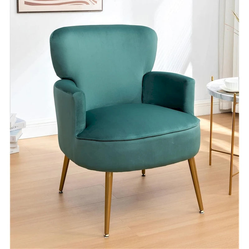 Fauteuil élégant en velours US Pride Furniture avec pieds en métal doré, chaise d'appoint confortable