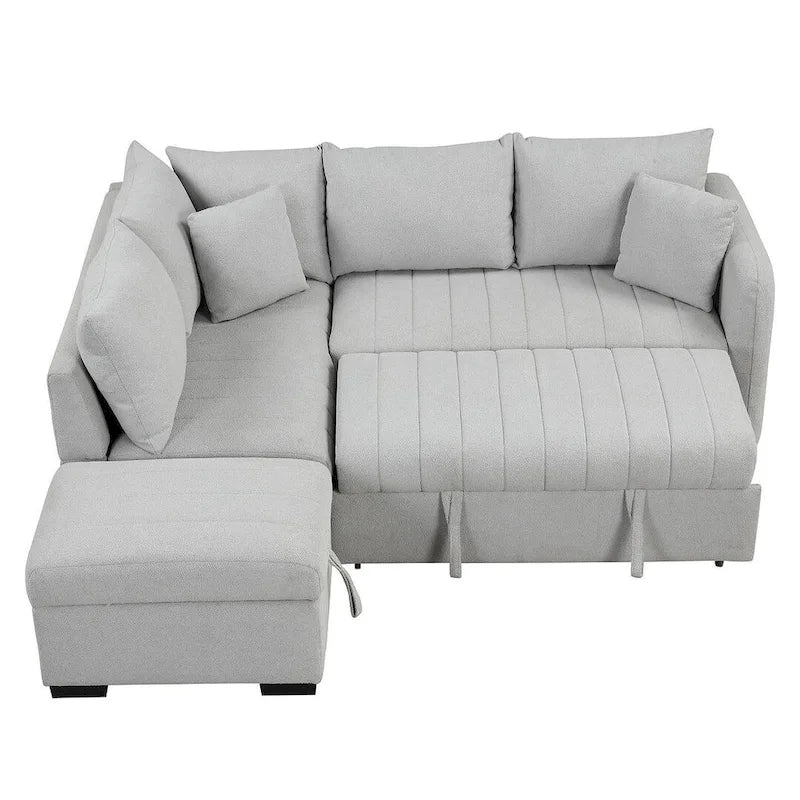 Canapé d'angle convertible rembourré avec pouf de rangement mobile, canapé-lit escamotable en forme de L
