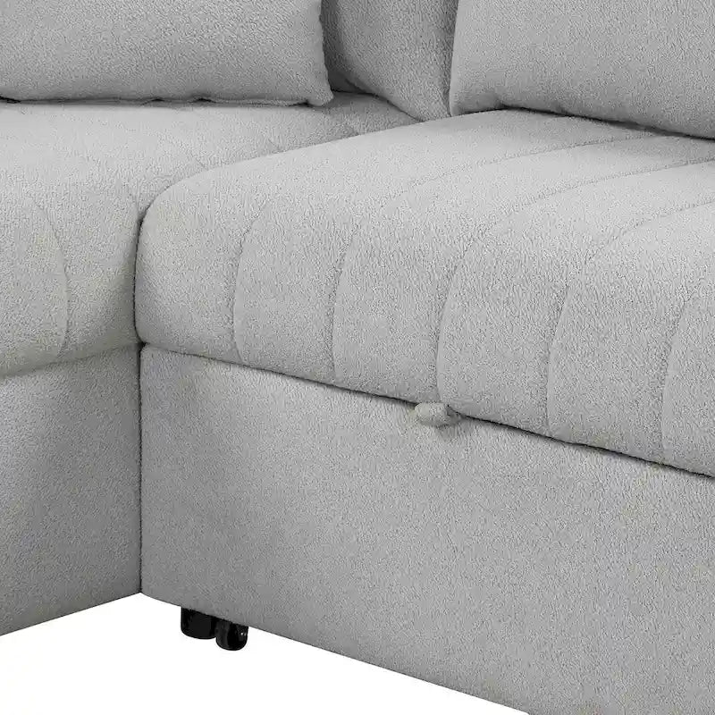 Canapé d'angle convertible rembourré avec pouf de rangement mobile, canapé-lit escamotable en forme de L