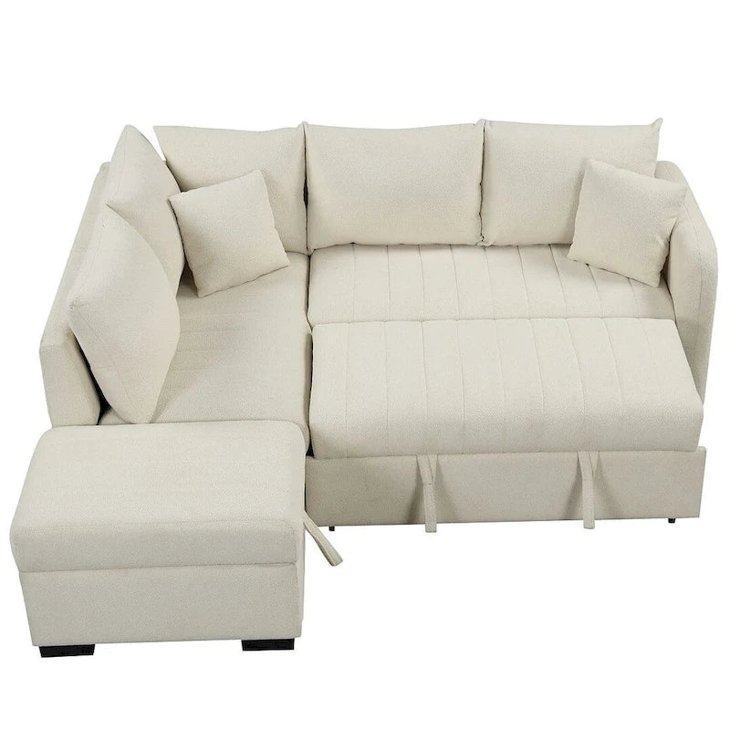 Canapé d'angle convertible rembourré avec pouf de rangement mobile, canapé-lit escamotable en forme de L