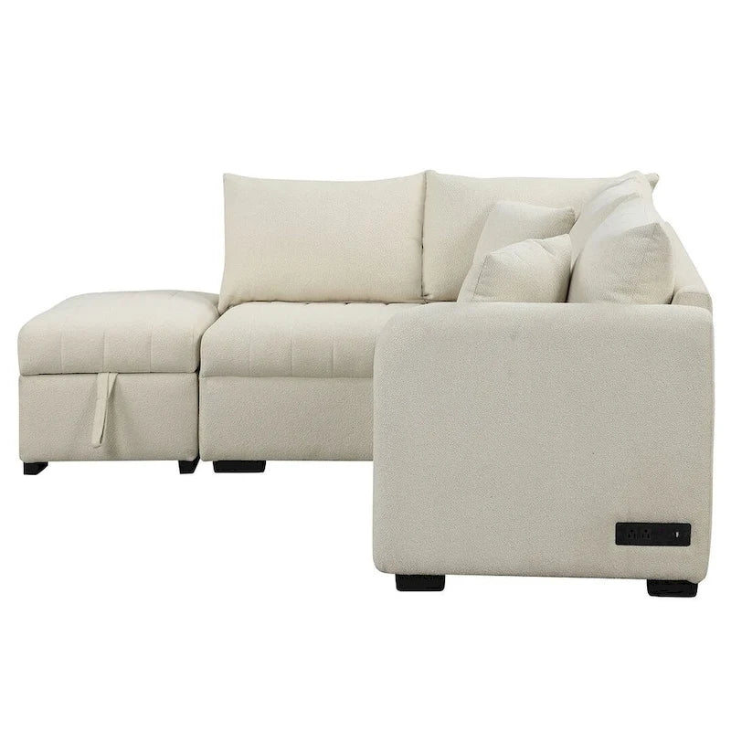 Canapé d'angle convertible rembourré avec pouf de rangement mobile, canapé-lit escamotable en forme de L