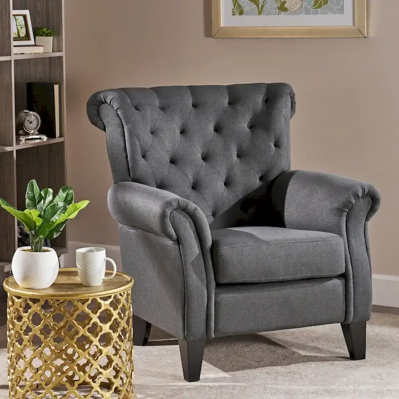Fauteuil d'appoint avec dossier capitonné et pieds en bois