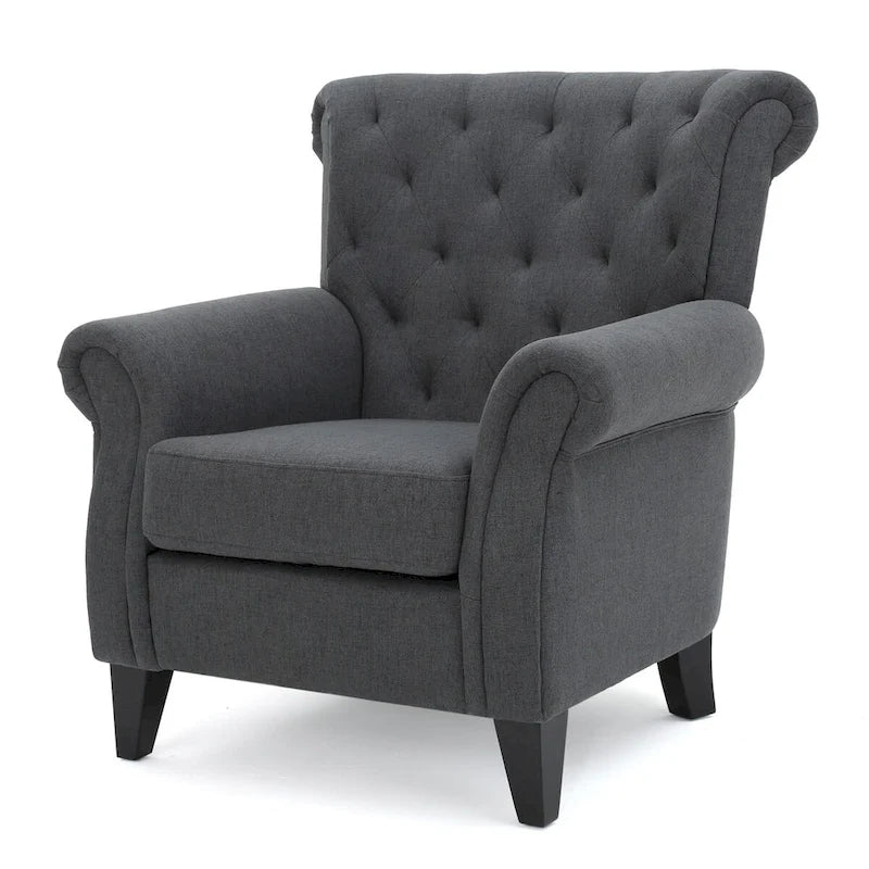 Fauteuil d'appoint avec dossier capitonné et pieds en bois