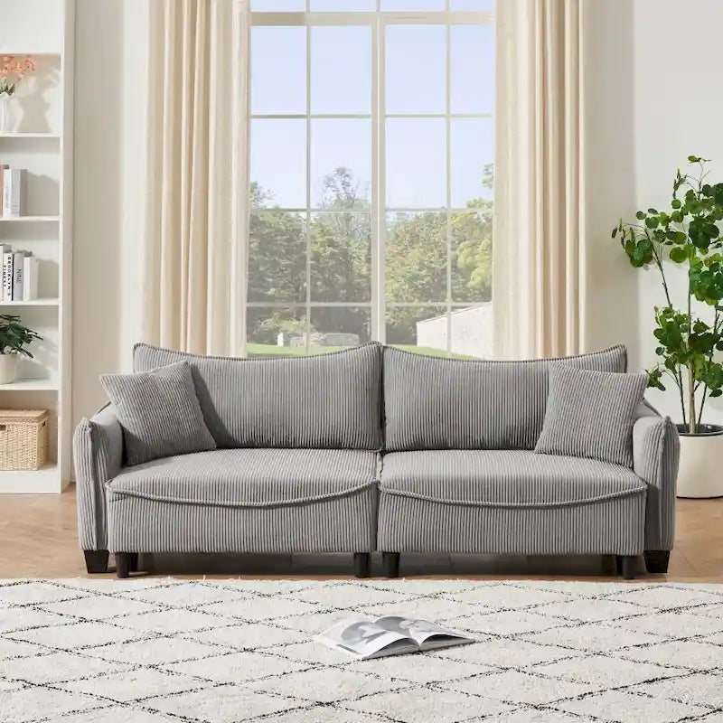 Tissu velours côtelé vert 2345, le canapé peut être converti en canapé-lit avec deux coussins décoratifs