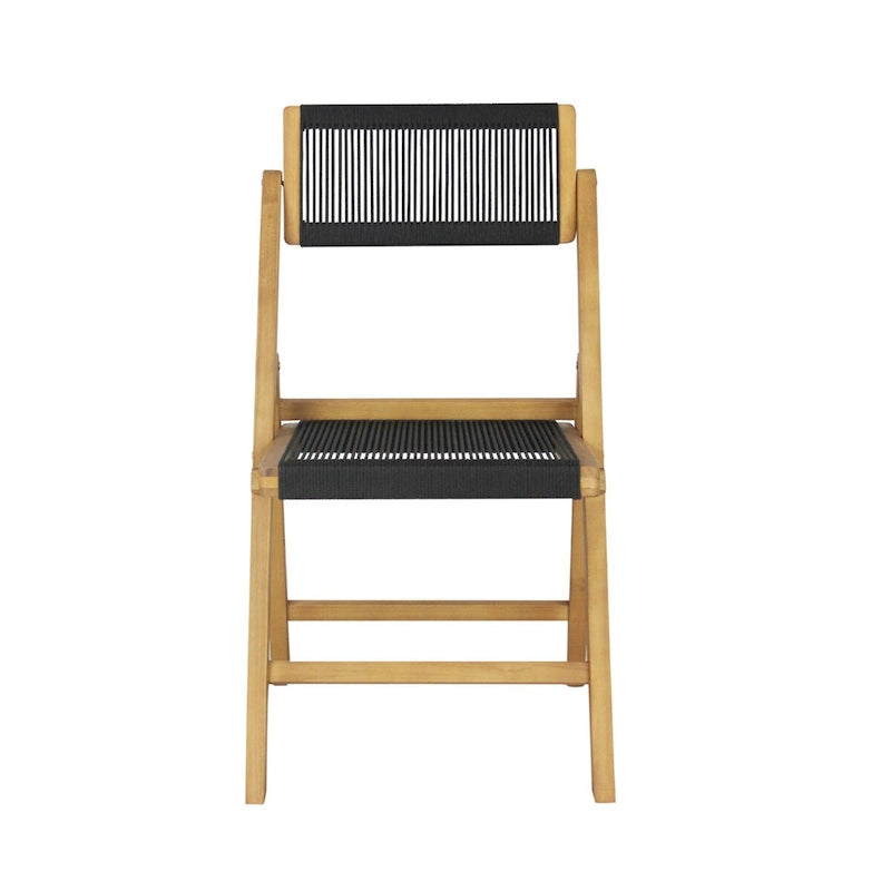 Lot de 2 chaises pliantes en bois modernes Kiawah Coastal avec corde et dossier réglable, Noir/Naturel, par JONATHAN Y