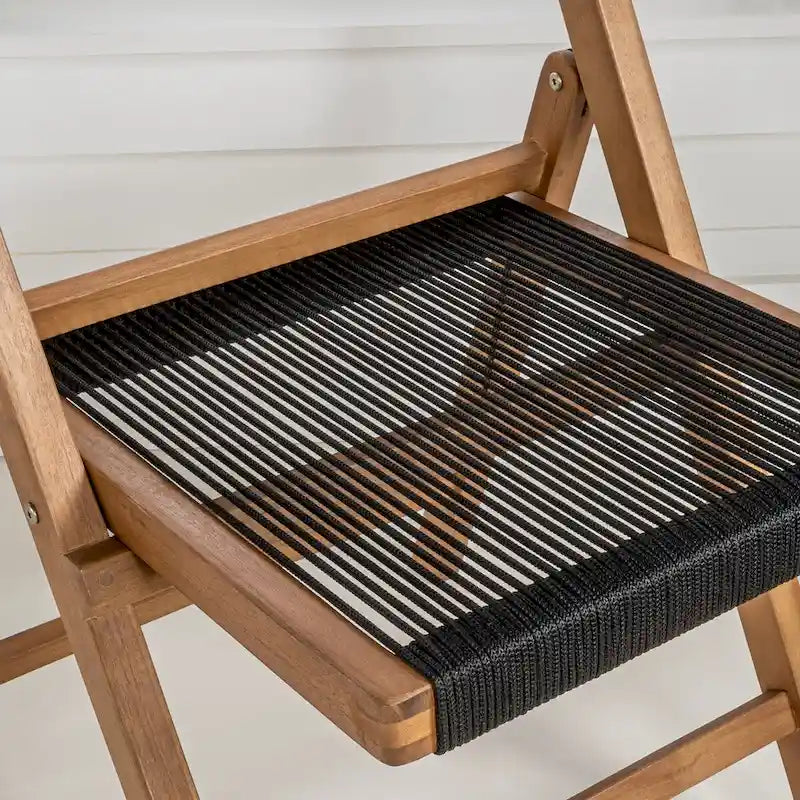 Lot de 2 chaises pliantes en bois modernes Kiawah Coastal avec corde et dossier réglable, Noir/Naturel, par JONATHAN Y