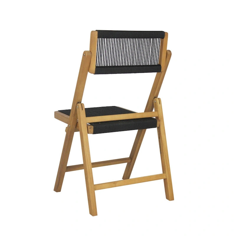 Lot de 2 chaises pliantes en bois modernes Kiawah Coastal avec corde et dossier réglable, Noir/Naturel, par JONATHAN Y