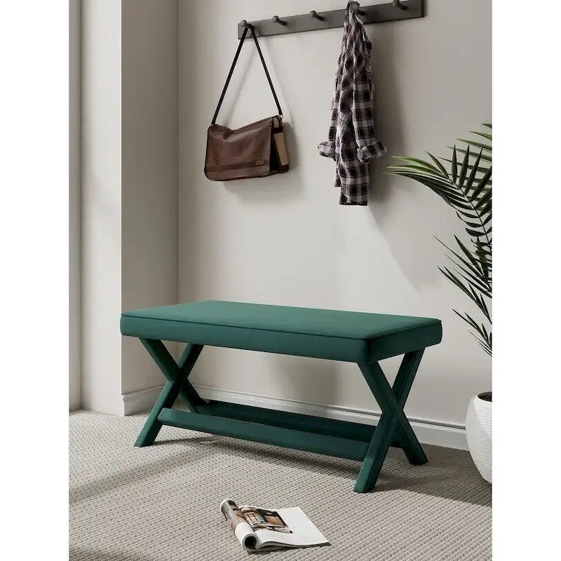 Banc Abigail Manhattan Comfort de style moderne du milieu du siècle, avec revêtement en velours