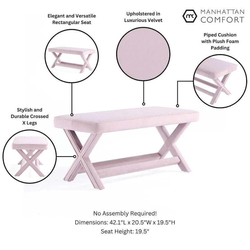 Banc Abigail Manhattan Comfort de style moderne du milieu du siècle, avec revêtement en velours