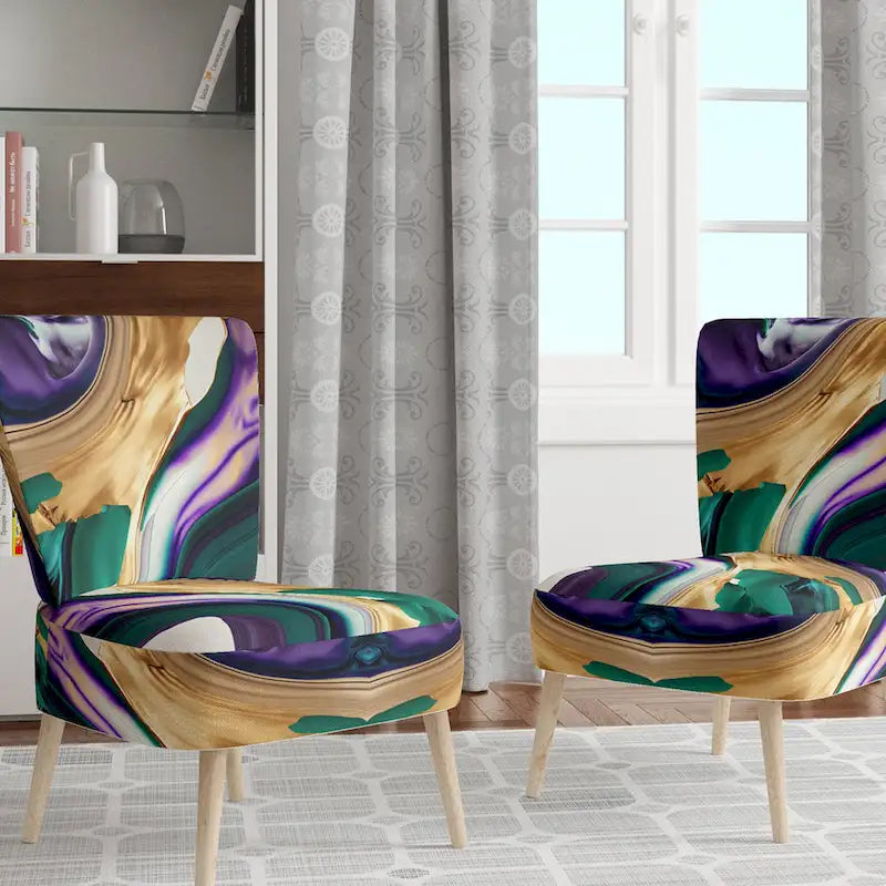 Designart Purple, Green And Gold Bold Strokes I Fauteuil d'appoint moderne et contemporain rembourré et fauteuil moderne