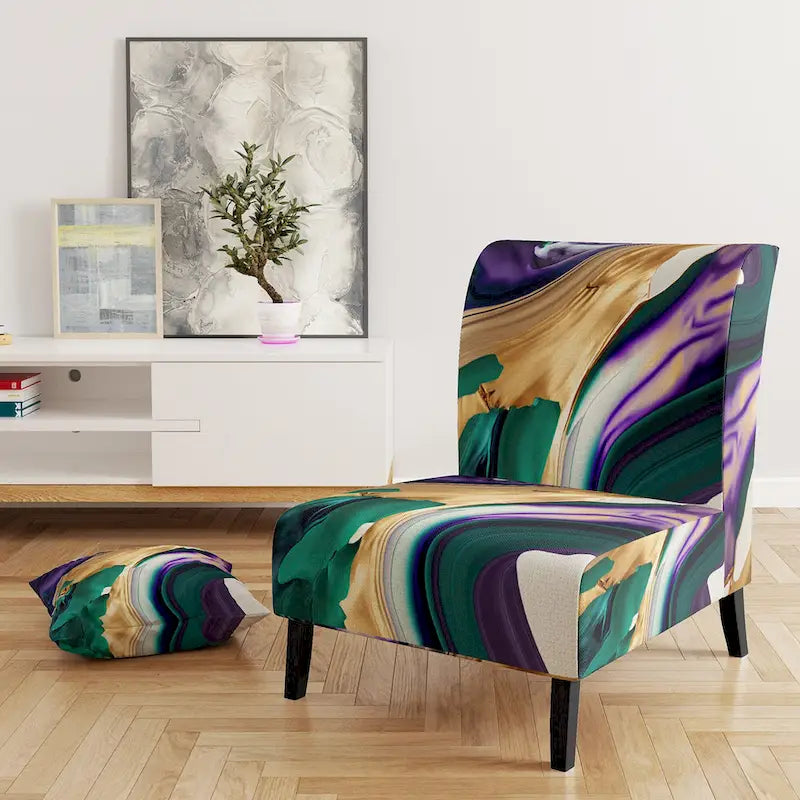 Designart Purple, Green And Gold Bold Strokes I Fauteuil d'appoint moderne et contemporain rembourré et fauteuil moderne