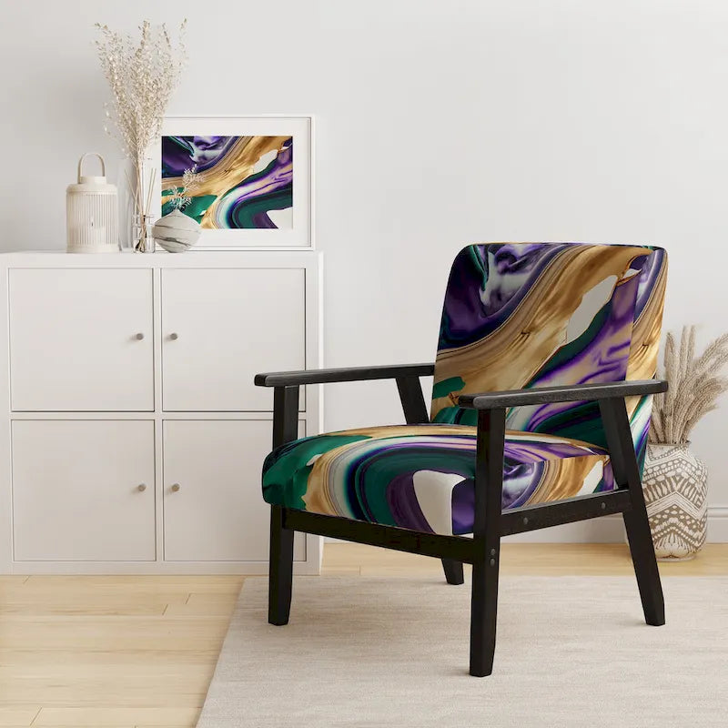 Designart Purple, Green And Gold Bold Strokes I Fauteuil d'appoint moderne et contemporain rembourré et fauteuil moderne