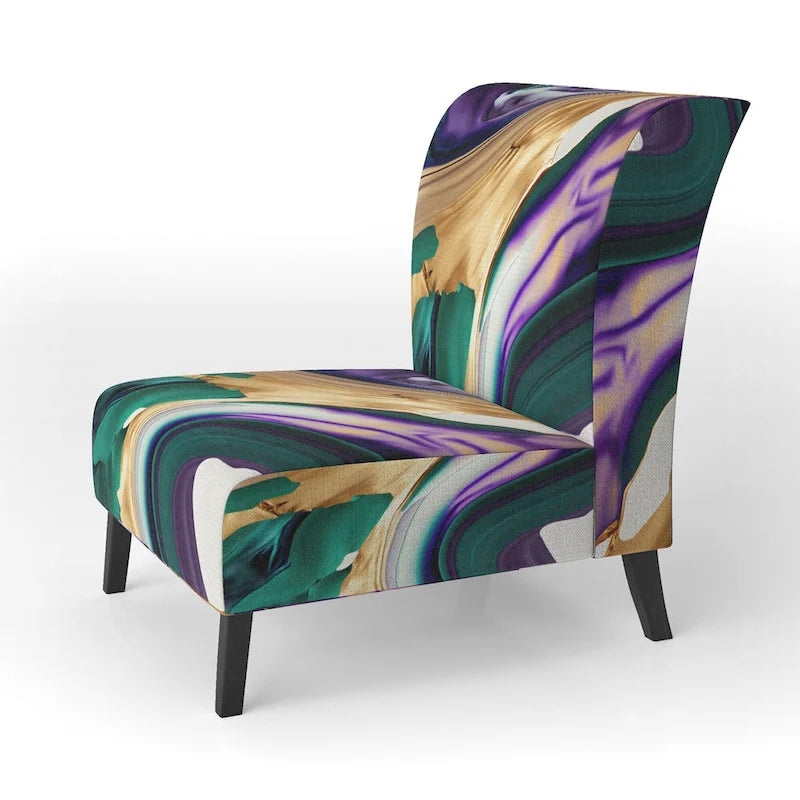 Designart Purple, Green And Gold Bold Strokes I Fauteuil d'appoint moderne et contemporain rembourré et fauteuil moderne