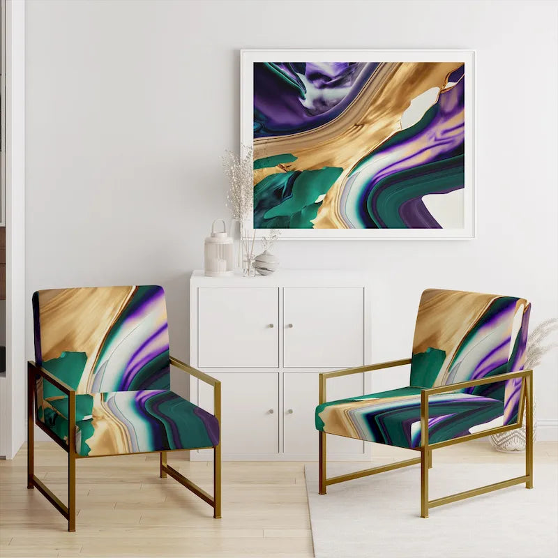 Designart Purple, Green And Gold Bold Strokes I Fauteuil d'appoint moderne et contemporain rembourré et fauteuil moderne
