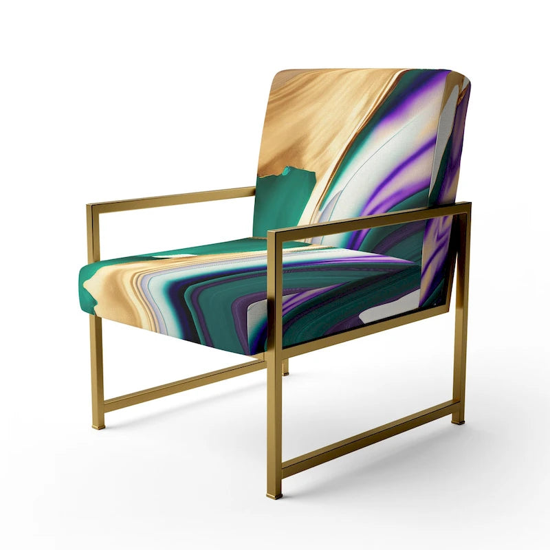 Designart Purple, Green And Gold Bold Strokes I Fauteuil d'appoint moderne et contemporain rembourré et fauteuil moderne