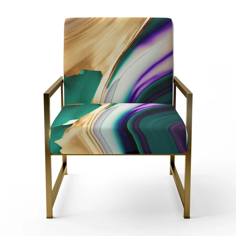 Designart Purple, Green And Gold Bold Strokes I Fauteuil d'appoint moderne et contemporain rembourré et fauteuil moderne