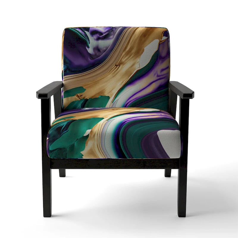 Designart Purple, Green And Gold Bold Strokes I Fauteuil d'appoint moderne et contemporain rembourré et fauteuil moderne