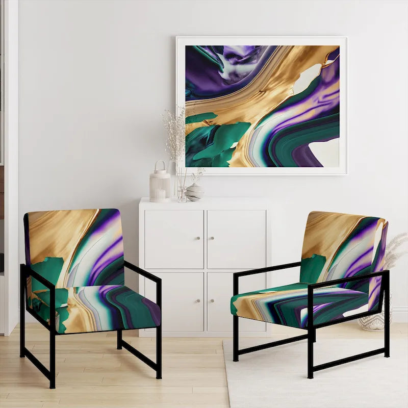 Designart Purple, Green And Gold Bold Strokes I Fauteuil d'appoint moderne et contemporain rembourré et fauteuil moderne