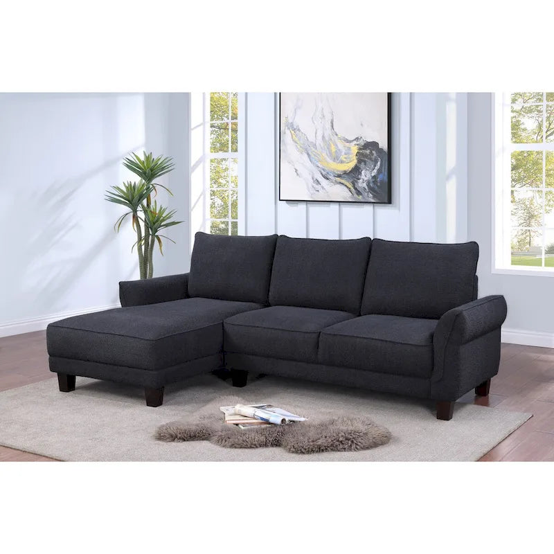 Canapé sectionnel Belle en sherpa noir avec méridienne à gauche - 96W x 59D x 34.5H