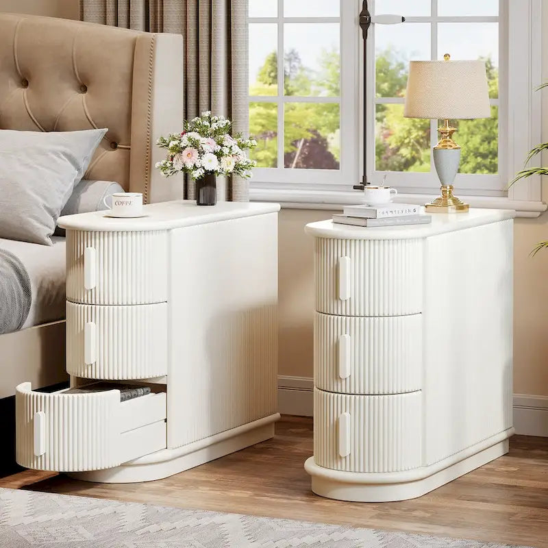 Table d'appoint de chevet en bois massif à 3 tiroirs pour salon (lot de 2)