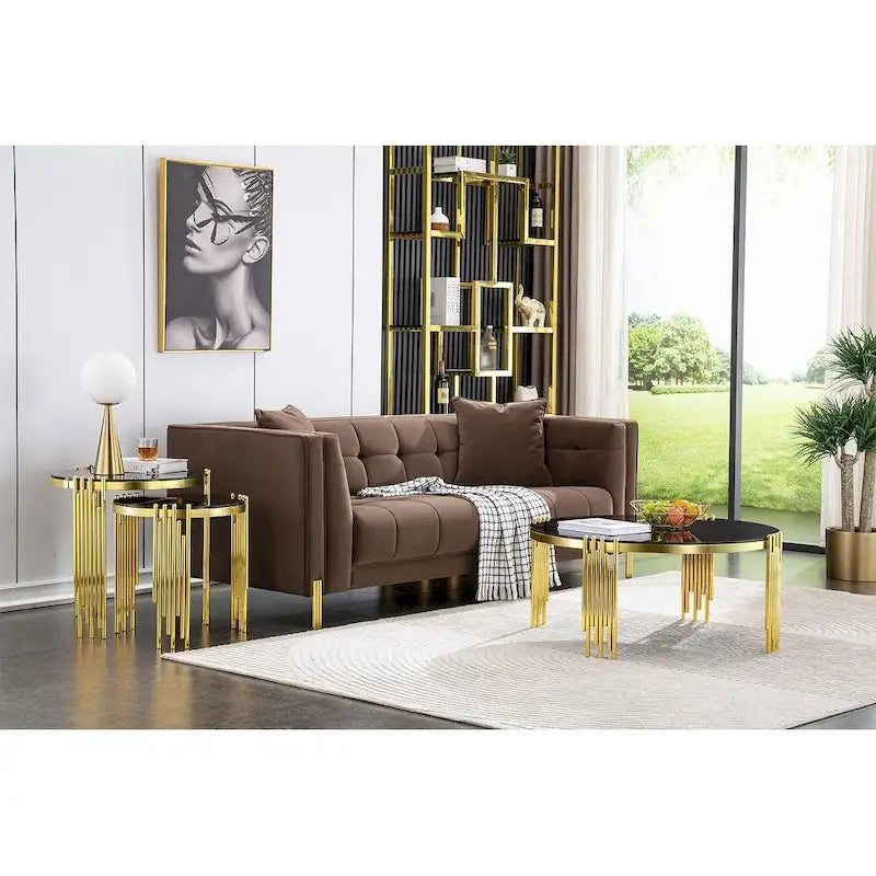 Table basse ronde moderne de 36 pouces avec plateau en verre trempé et pieds en forme de cloche polis