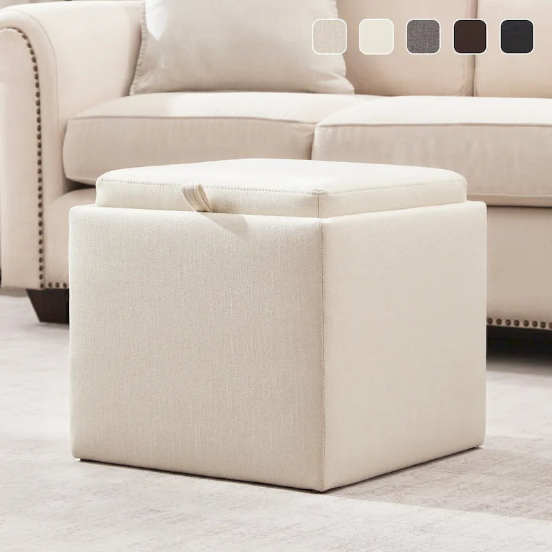 Ensemble de poufs de rangement carrés avec repose-pieds et plateau