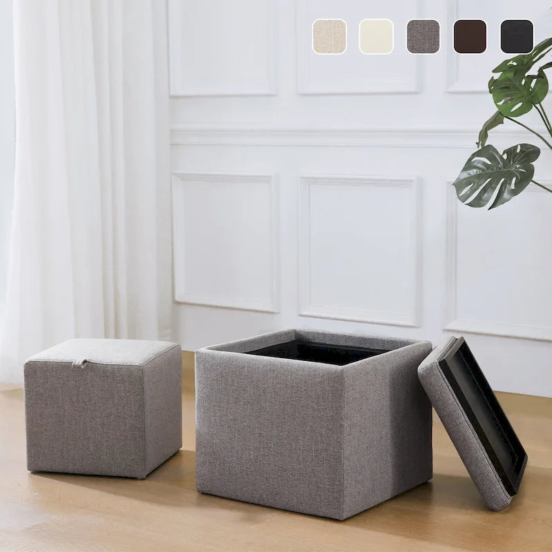 Ensemble de poufs de rangement carrés avec repose-pieds et plateau