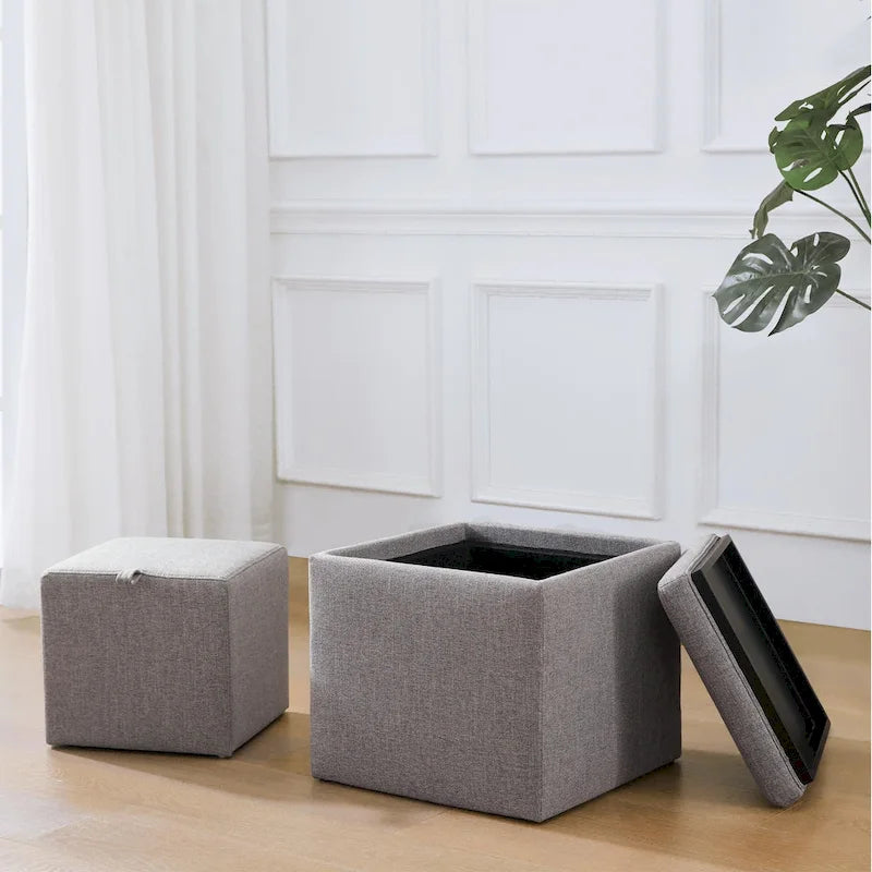 Ensemble de poufs de rangement carrés avec repose-pieds et plateau