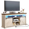 Meuble TV de ferme Moasis pour téléviseur jusqu'à 75 pouces, console média avec porte coulissante de style grange et lumières LED