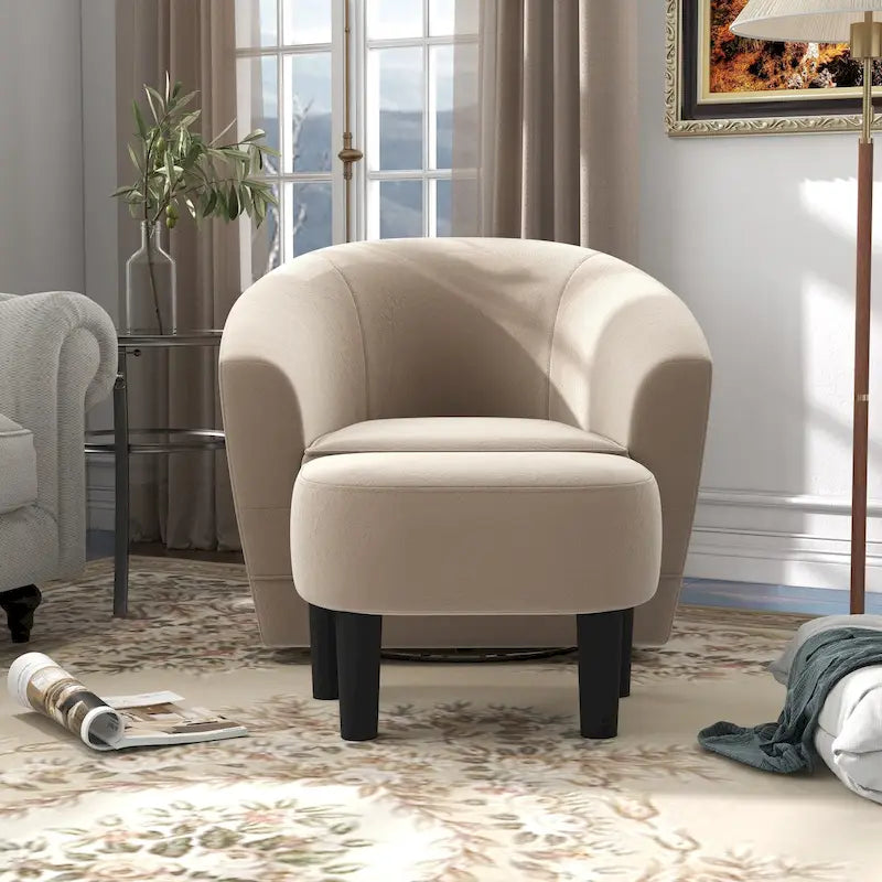 Fauteuil d'appoint pivotant avec pouf, Fauteuil club rond pivotant à 360 degrés en velours confortable pour chambre à coucher, salle de lecture