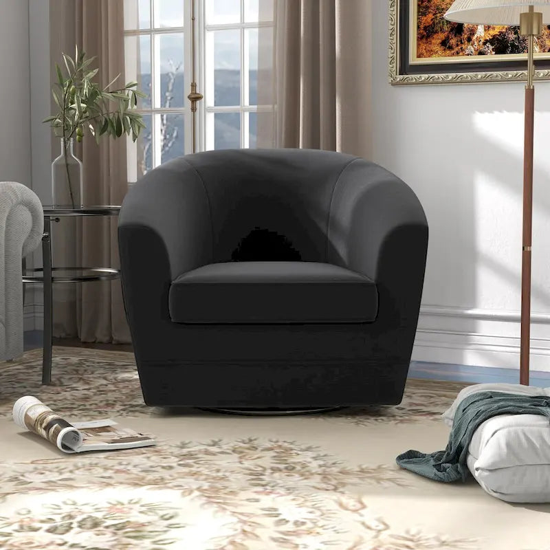 Fauteuil d'appoint pivotant avec pouf, Fauteuil club rond pivotant à 360 degrés en velours confortable pour chambre à coucher, salle de lecture