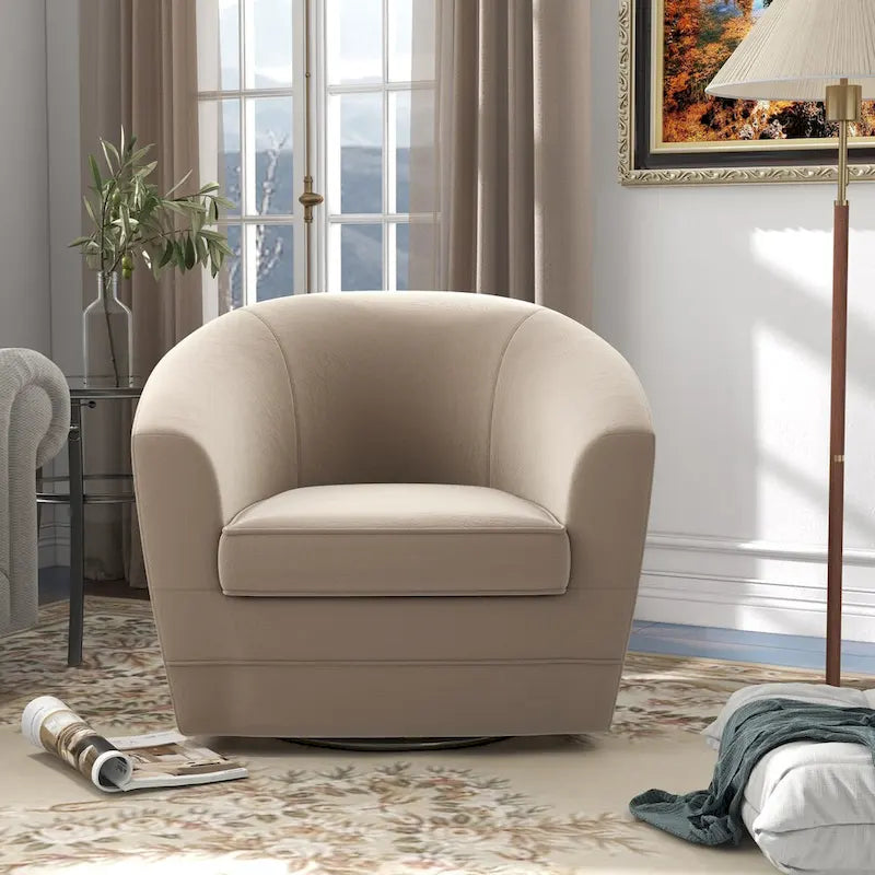 Fauteuil d'appoint pivotant avec pouf, Fauteuil club rond pivotant à 360 degrés en velours confortable pour chambre à coucher, salle de lecture