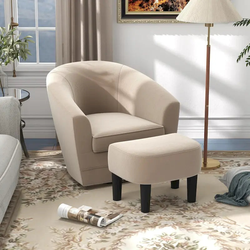 Fauteuil d'appoint pivotant avec pouf, Fauteuil club rond pivotant à 360 degrés en velours confortable pour chambre à coucher, salle de lecture