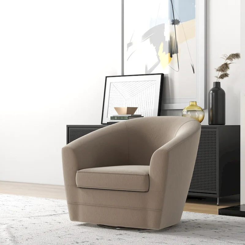 Fauteuil d'appoint pivotant avec pouf, Fauteuil club rond pivotant à 360 degrés en velours confortable pour chambre à coucher, salle de lecture